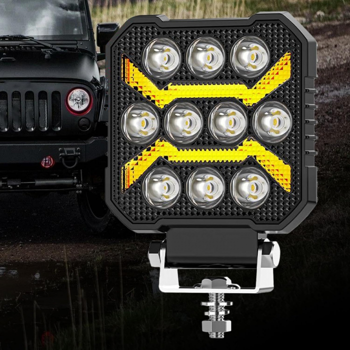 Proiector 10 LED Halogen cu Lumină Albă DRL Portocalie, 1700Lm, 9-30V, Rezistent la Apă IP68 - 17W [15]