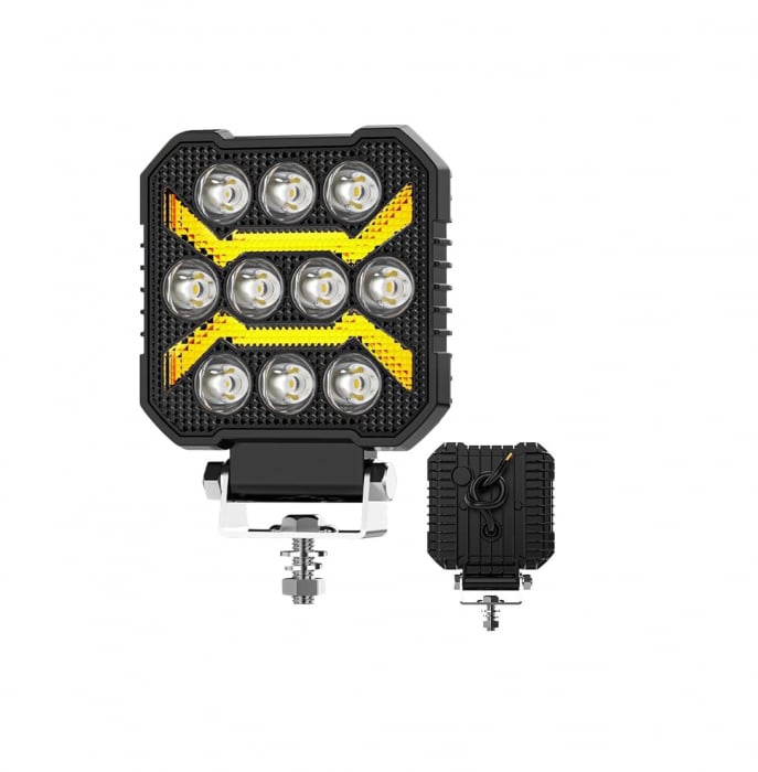 Proiector 10 LED Halogen cu Lumină Albă DRL Portocalie, 1700Lm, 9-30V, Rezistent la Apă IP68 - 17W [5]