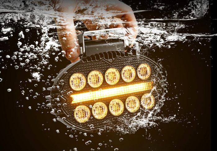 Proiector 10 LED Halogen cu Lumină Albă și DRL Portocalie, 2000LM, 9-30V, Rezistent la Apă IP67 [7]