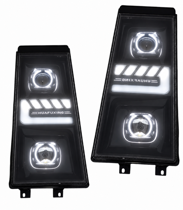 Set Faruri LED stanga + dreapta cu 2 lupe pentru Renault Premium II / DXi / Route / Distribution, 24V, DRL Alb-Portocaliu, Startup Effect [7]
