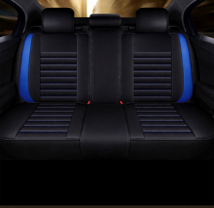Set Huse Auto universale luxdin piele ecologica, negru cu albastru pentru scaune fata si spate [3]