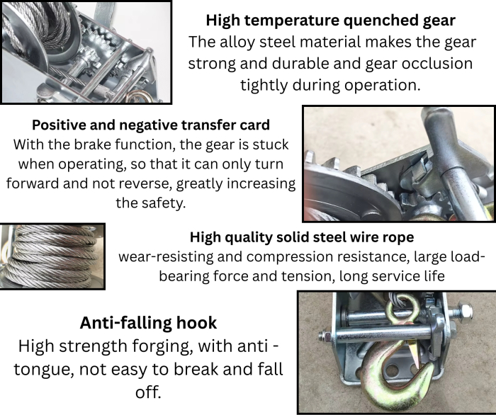 Troliu manual 250 kg (600 lbs) cu cablu din otel 8 m si frana automata [7]