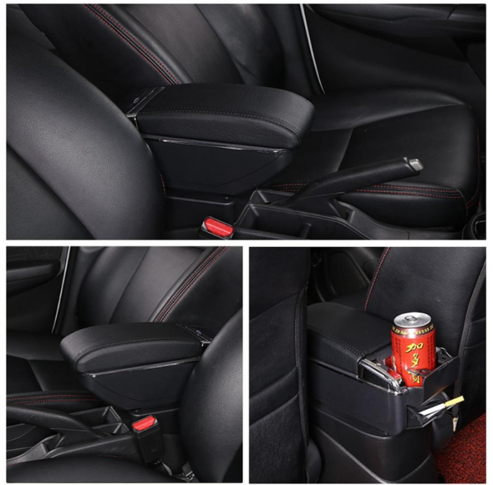Cotiera auto pentru Dacia Duster 2010-2017, culisanta, suport pahar, scrumiera, Piele ecologica, Negru/Crom [6]
