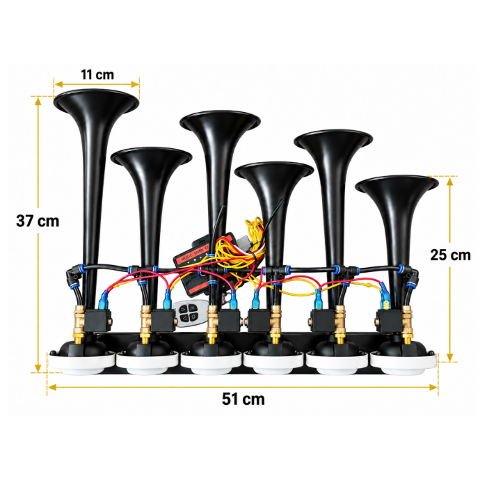 Claxon Muzical Pneumatic Basuri cu 6 Trompete, 20 Melodii, 12V/24V si Telecomanda Wireless [8]