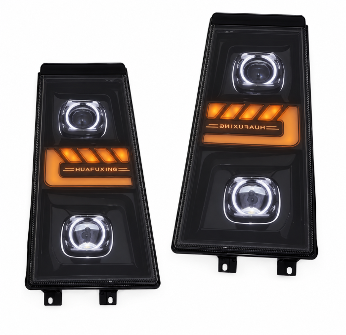 Set Faruri LED stanga + dreapta cu 2 lupe pentru Renault Premium II / DXi / Route / Distribution, 24V, DRL Alb-Portocaliu, Startup Effect [5]
