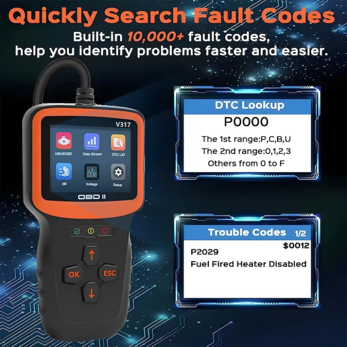 Tester Diagnoza Auto OBD2 V317, Scanner OBDII/EOBD, Ecran Color 2.8 Inch, Citire si Stergere Erori, Test Baterie 12V [5]