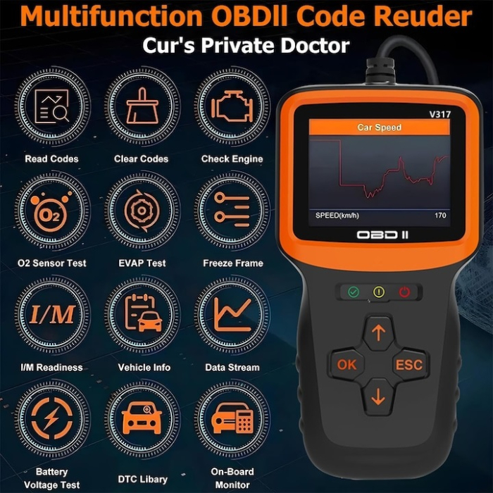 Tester Diagnoza Auto OBD2 V317, Scanner OBDII/EOBD, Ecran Color 2.8 Inch, Citire si Stergere Erori, Test Baterie 12V [4]