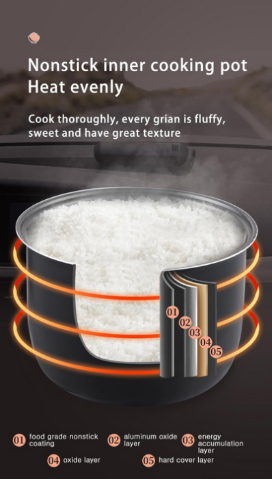 Aparat de gătit orez / aparat multifuncțional cu afișaj, cronometru și vas antiaderent - 2L 12V/24V și 220V – 200W [7]