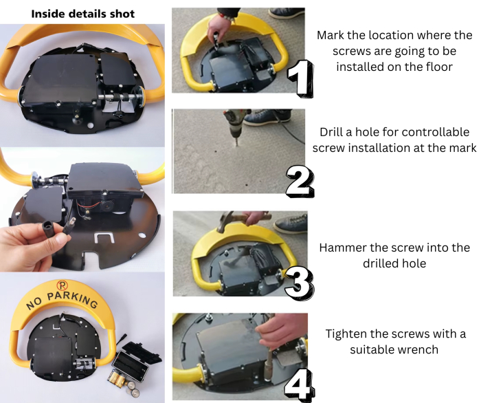 Blocator automat pentru locul de parcare cu telecomanda motor mare si puternic, 4 buc. baterii litiu-ion 3000 mAh si incarcator [5]