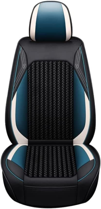 Set Huse Auto universale lux din piele ecologica cu material textil, negru cu accent alb si albastru pentru scaune fata si spate [10]