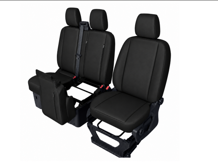 Set huse scaune dedicate FORD TRANSIT CUSTOM 2009+  Piele ecologica, Negru 2+1 [4]