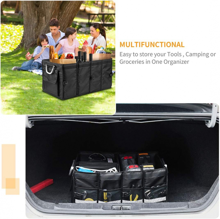 Organizator de portbagaj multifunctional, impermeabil, pliabil cu manere din aluminiu [8]