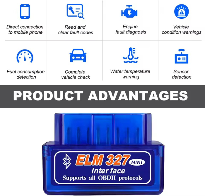 Interfata Diagnoza Auto OBD2 ELM327 Mini, Bluetooth, Scanner Auto, Citire si Stergere Erori, Albastru [2]