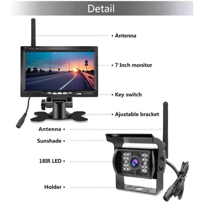 Camera Marsarier Wireless cu Monitor 7 Inch, 12V/24V, Vedere Nocturna IR, IP67, pentru Camion, TIR si Autoutilitara [8]