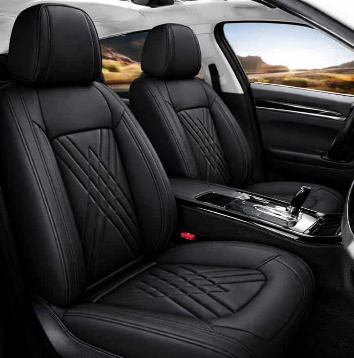 Set Huse Auto universale lux din piele ecologica, negru pentru scaune fata si spate [2]