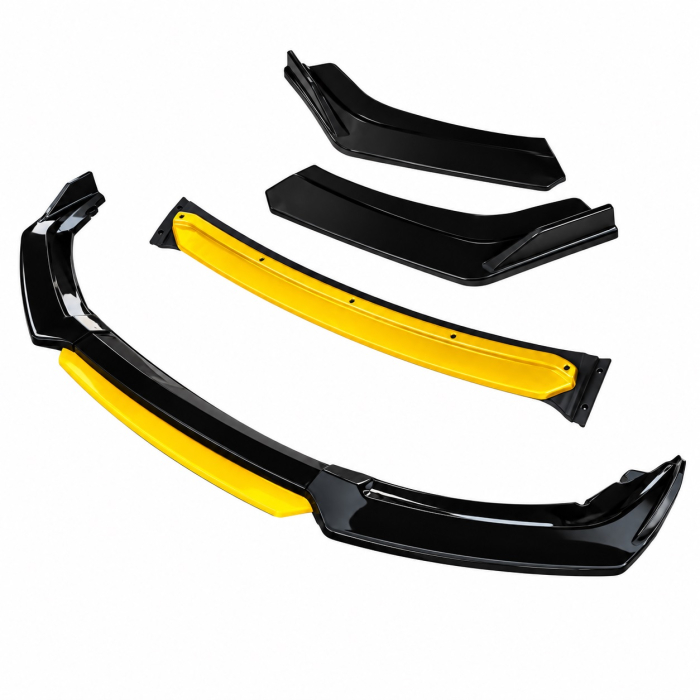 Prelungire Bara Fata Universala, Lip Spoiler Splitter Auto din 4 Piese, Plastic ABS, Negru cu Galben, 180 cm [2]