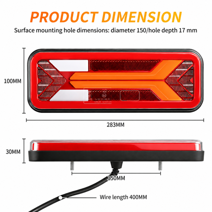 Set lampi LED spate multifunctionale 12-36V, semnalizare dinamica, pozitie, frana, marsarier si ceata, E-Mark E9, IP66, 283x100 mm [2]