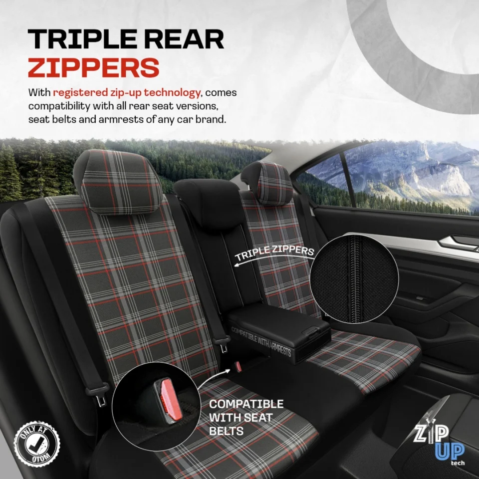 Set huse scaune auto  textil cu piele ecologica GTI SPORTS Design – Neagra cu cusatura portocalie, pentru scaune fata si spate [5]