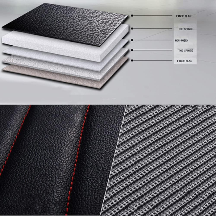 Set Huse Auto universale din piele ecologica cu material textil, negru cu contur alb pentru scaune fata si spate [5]