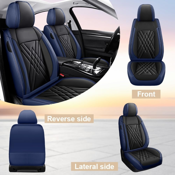 Set Huse Auto universale lux din piele ecologica, albastru si negru pentru scaune fata si spate [6]