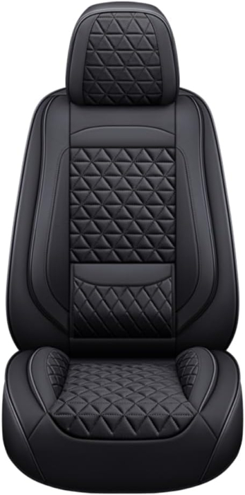 Set Huse Auto universale luxoase din piele ecologica, negru cu suport lombar integrat pentru scaune fata si spate [5]