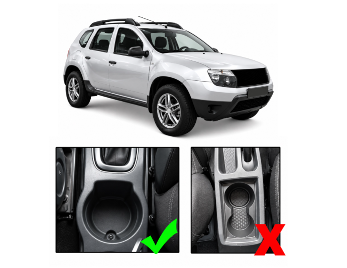 Cotiera auto pentru Dacia Duster 2010-2017, culisanta, suport pahar, scrumiera, Piele ecologica, Negru/Crom [2]