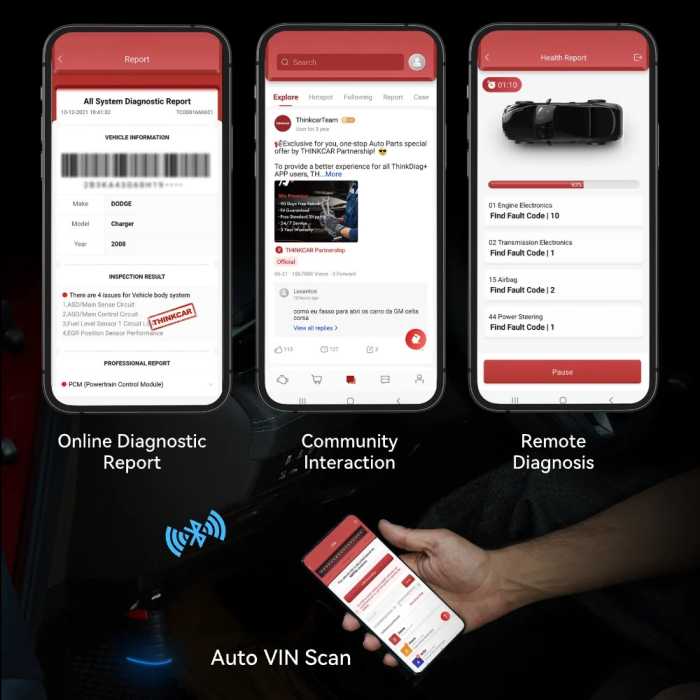 Tester Diagnoza Auto Profesional ThinkDiag ThinkCar, Bluetooth OBD2, 15 Functii Service, Codare ECU, Licenta Gratuita 1 An + OBD Cablu 36 cm [12]