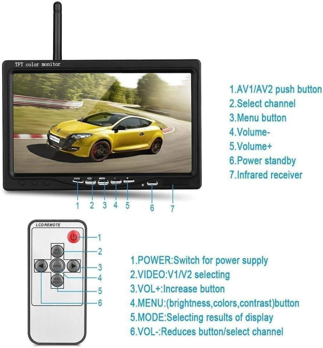 Camera Marsarier Wireless cu Monitor 7 Inch, 12V/24V, Vedere Nocturna IR, IP67, pentru Camion, TIR si Autoutilitara [5]