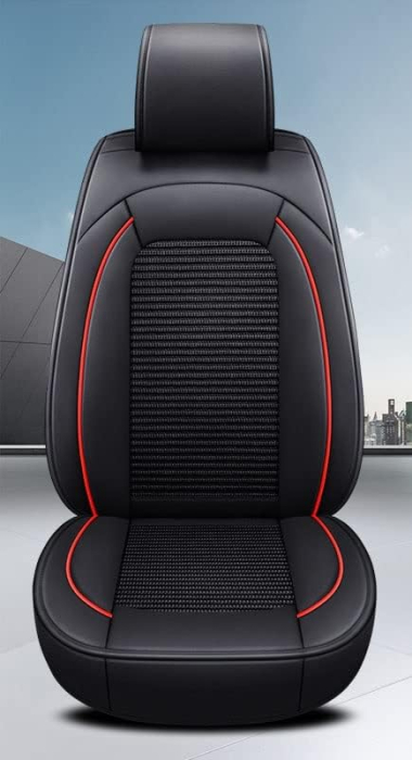 Set Huse Auto universale din piele ecologica cu material textil, negru cu contur alb pentru scaune fata si spate [6]