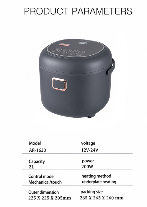 Aparat de gătit orez / aparat multifuncțional cu afișaj, cronometru și vas antiaderent - 2L 12V/24V și 220V – 200W [4]