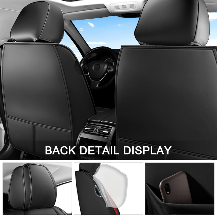 Set Huse Auto universale lux din piele ecologica, negru cu rosu pentru scaune fata si spate [7]