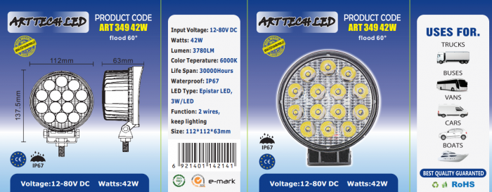 Proiector LED ART349 FLOOD 60°, 42W, 12/24V [2]