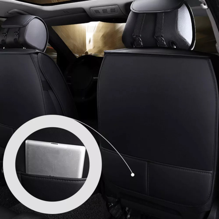 Set Huse Auto universale lux din piele ecologica cu material textil, negru pentru scaune fata si spate [6]