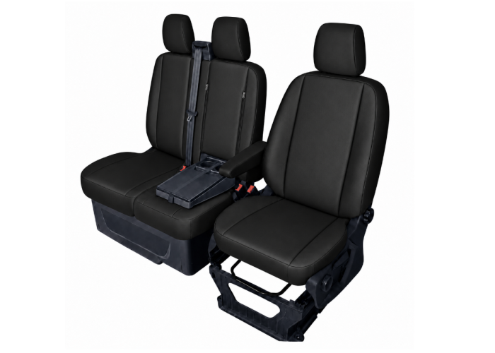 Set huse scaune dedicate FORD TRANSIT CUSTOM 2009+  Piele ecologica, Negru 2+1 [3]