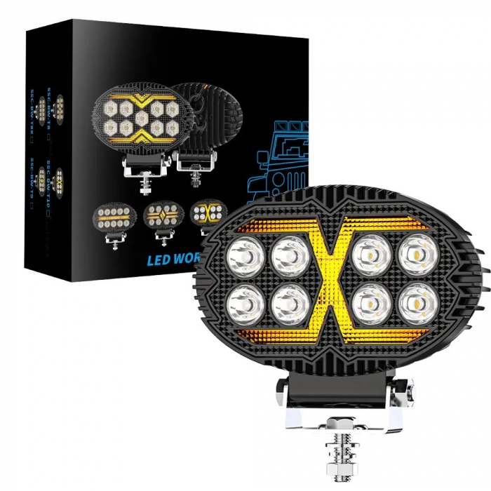 Proiector LED Halogen cu Lumină Albă și DRL Portocalie, 4000LM, 9-30V, Rezistent la Apă IP67 [8]