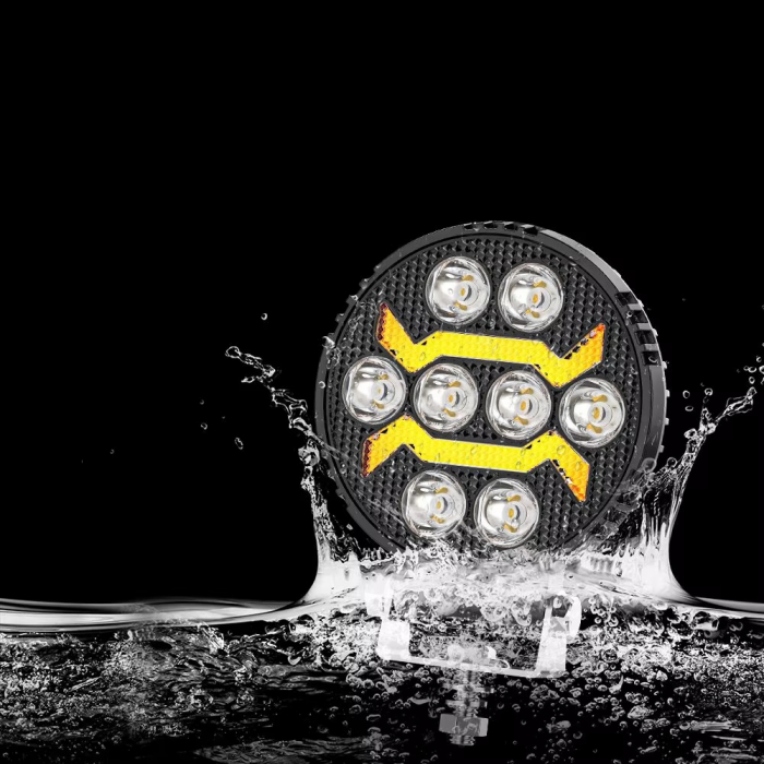 Proiector 8 LED Halogen cu Lumină Albă și DRL Portocalie, 9-30V, Rezistent la Apă IP68 [10]