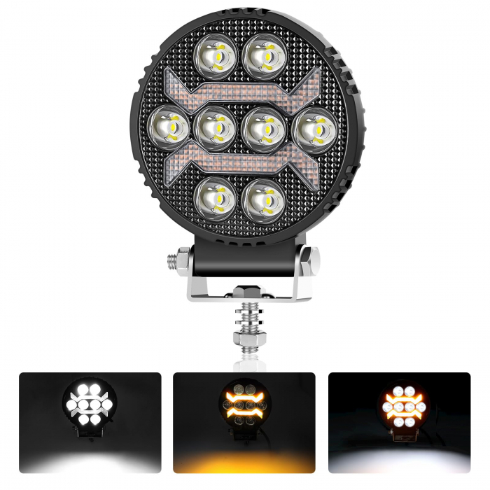 Proiector 8 LED Halogen cu Lumină Albă și DRL Portocalie, 9-30V, Rezistent la Apă IP68 [1]