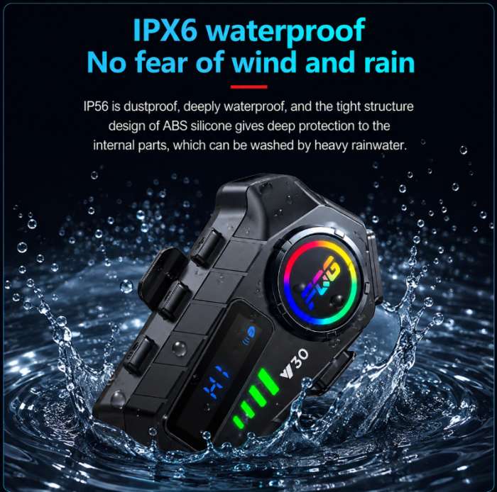 Set Intercomuri Moto pentru Casca Bluetooth 6.0, CVC + DSP, Display LED, IPX6, Baterie 1000 mAh [8]