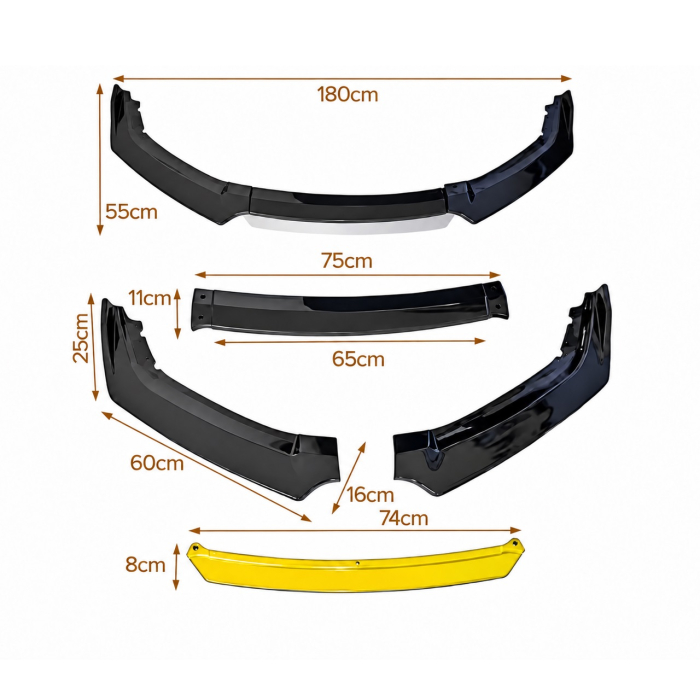 Prelungire Bara Fata Universala, Lip Spoiler Splitter Auto din 4 Piese, Plastic ABS, Negru cu Galben, 180 cm [7]