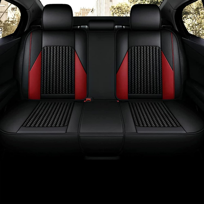 Set Huse Auto universale lux din piele ecologica cu material textil, negru cu accent rosu si alb pentru scaune fata si spate [3]