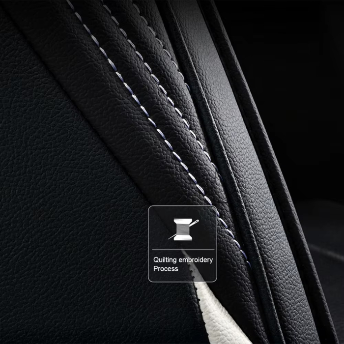 Set Huse Auto universale lux din piele ecologica cu material textil, negru si alb pentru scaune fata si spate [5]