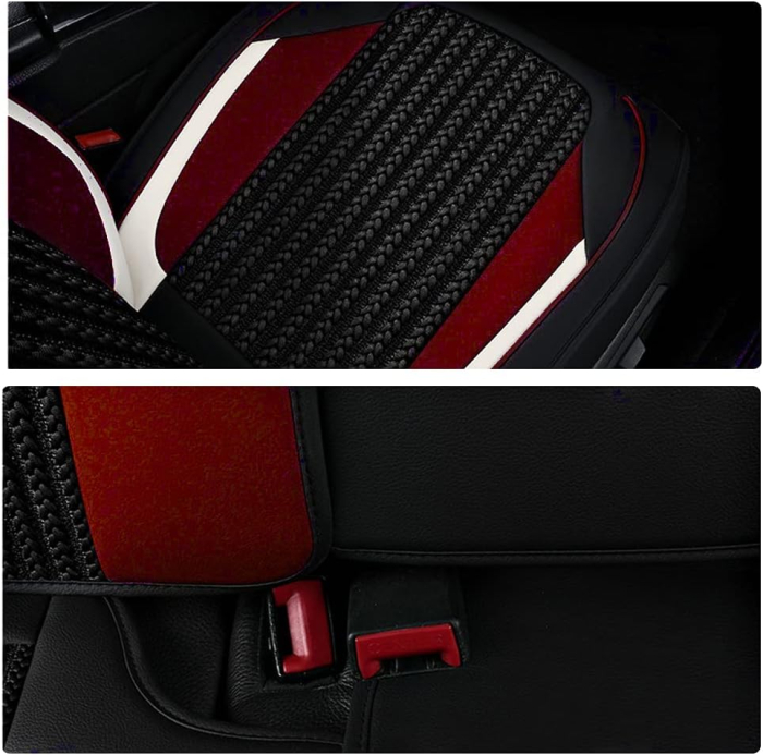 Set Huse Auto universale lux din piele ecologica cu material textil, negru cu accent rosu si alb pentru scaune fata si spate [4]