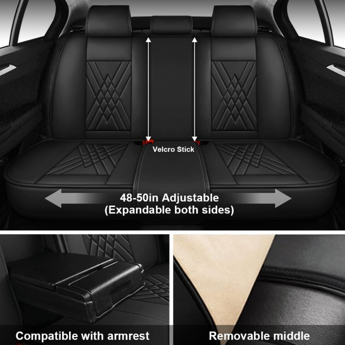 Set Huse Auto universale lux din piele ecologica, negru cu rosu pentru scaune fata si spate [4]