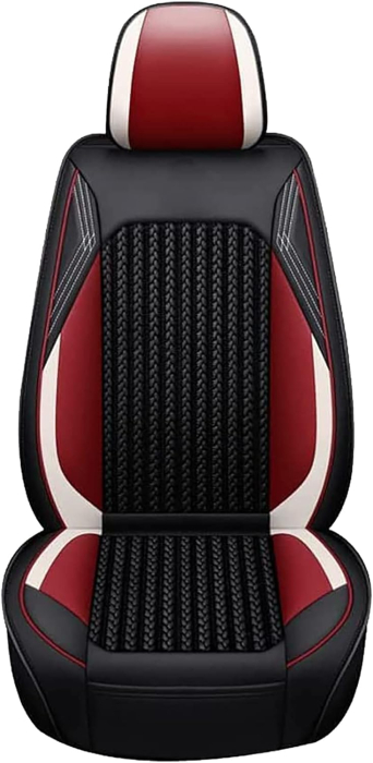 Set Huse Auto universale lux din piele ecologica cu material textil, negru cu accent rosu si alb pentru scaune fata si spate [8]