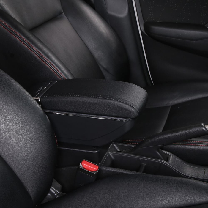 Cotiera Auto pentru Opel Corsa D, Piele Ecologica, Suport Pahar si Scrumiera, Negru cu Crom [8]
