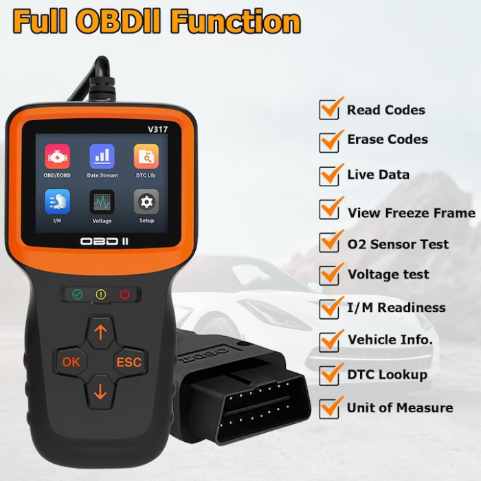 Tester Diagnoza Auto OBD2 V317, Scanner OBDII/EOBD, Ecran Color 2.8 Inch, Citire si Stergere Erori, Test Baterie 12V [2]