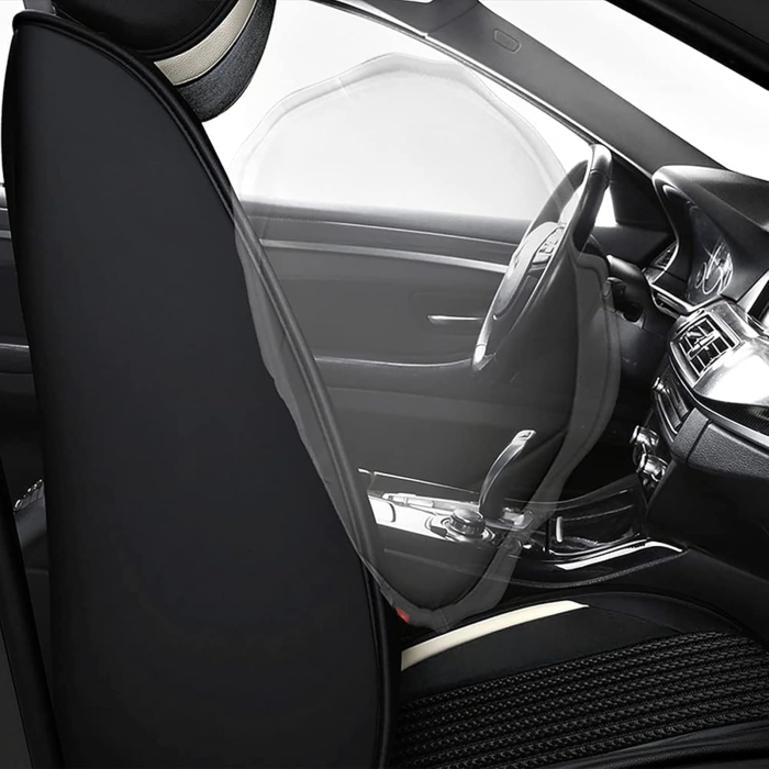 Set Huse Auto universale lux din piele ecologica cu material textil, negru cu accent rosu si alb pentru scaune fata si spate [5]