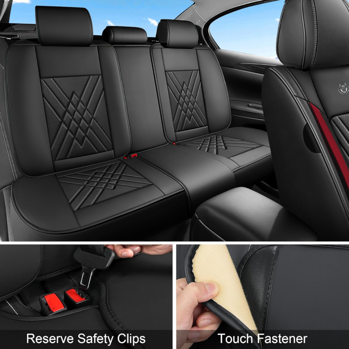 Set Huse Auto universale lux din piele ecologica, negru cu rosu pentru scaune fata si spate [3]