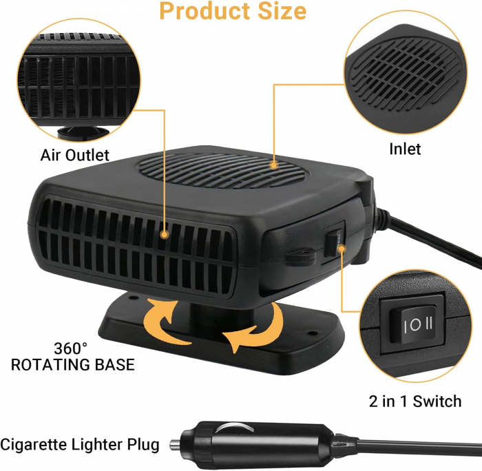 Aeroterma auto dezghetare parbriz, negru 12V 200W [7]