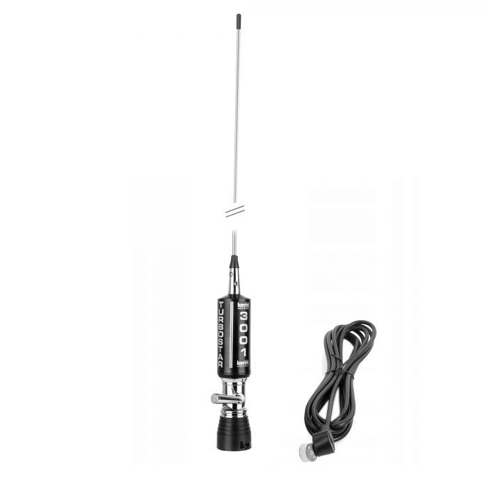 Antena CB LEMM AT-3001 TURBOSTAR Black 200 cm, cu cablu RG58 4 m, 26,5 - 28 MHz, rabatabila, fabricata in Italia [1]